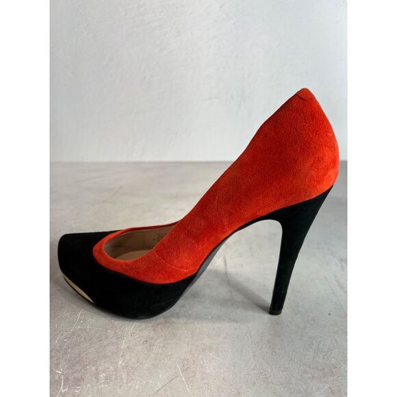 BCBGeneration Women Red Black Suede Leather High Heels Size 9 39 Mod‎ Edgy - Picture 9 of 14